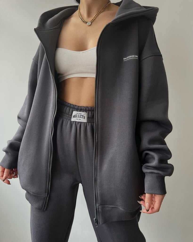 Damen lässiger Oversized Hoodie mit durchgehendem Reißverschluss und praktischen Kängurutaschen WW
