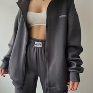 Damen lässiger Oversized Hoodie mit durchgehendem Reißverschluss und praktischen Kängurutaschen WW