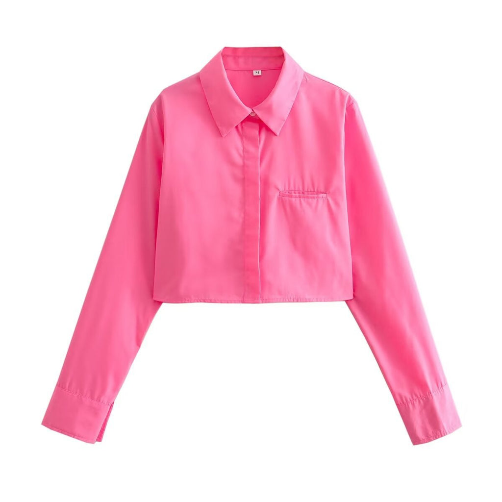 Damen Kurz geschnittene Button-Up-Shirt WW