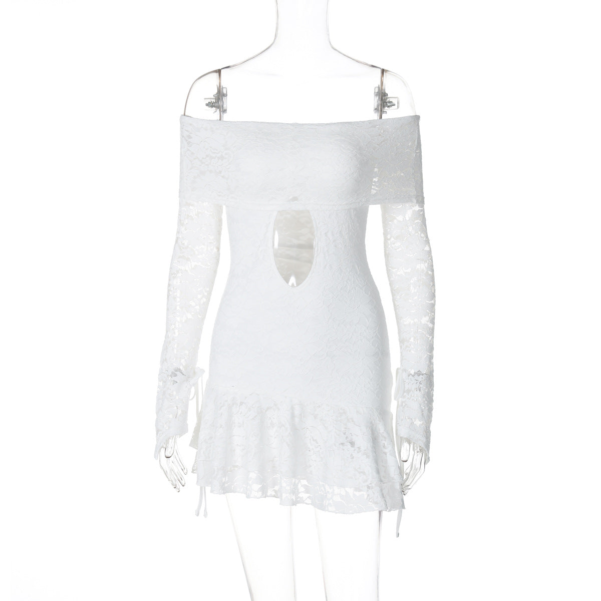 WW | Damenbekleidung Herbst Sexy Ausschnitt Spitze Langarmkleid