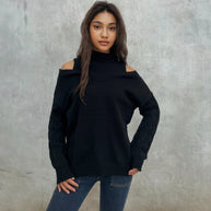 Damen Pullover mit schulterfreiem Design und strukturierten Ärmeln WW