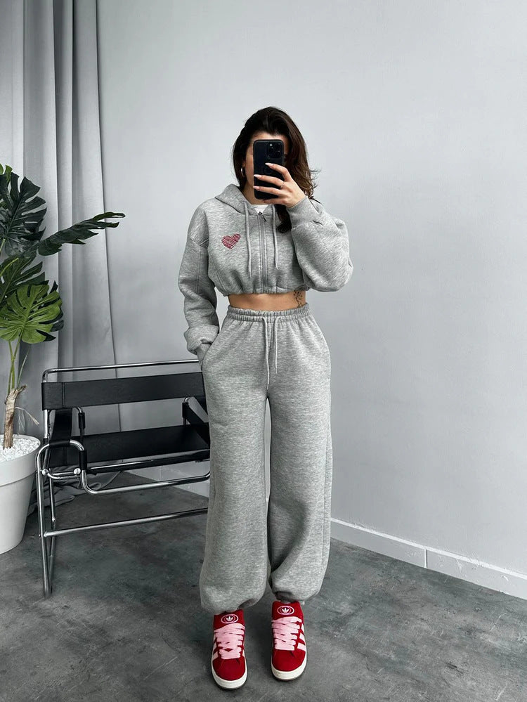 Damen Sportliches Crop-Top und weite Hose Set WW