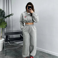 Damen Sportliches Crop-Top und weite Hose Set WW