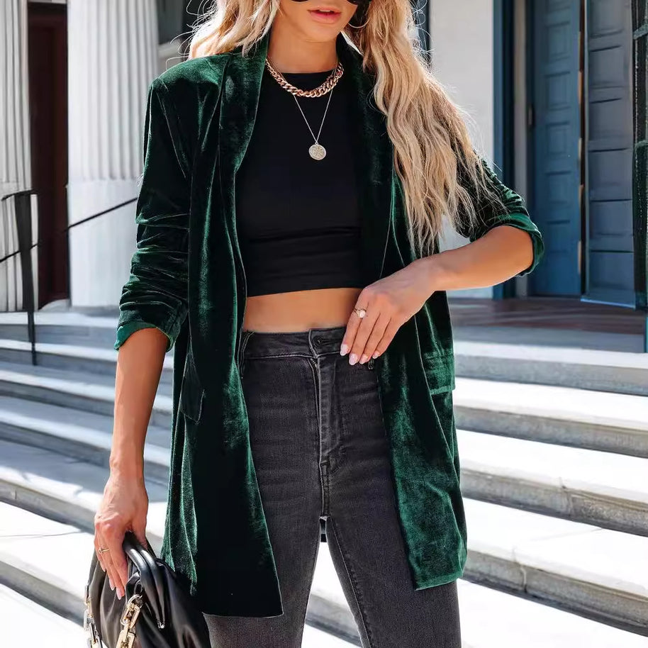 Damen lässiger Longcardigan mit seitlichen Taschen und offenem Schnitt WW