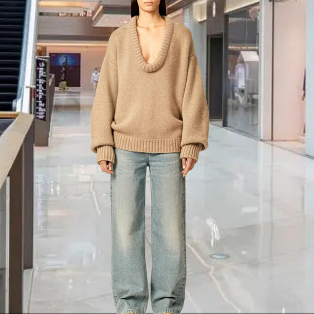 Damen Strickpullover mit V-Ausschnitt und lässigem Schnitt WW