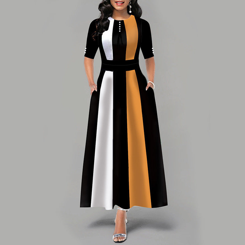 Frauen Farbblock Maxi Kleid WW