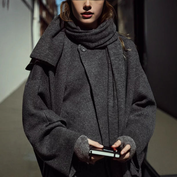 Damen asymmetrische Wickeljacke mit großem Kragen WW