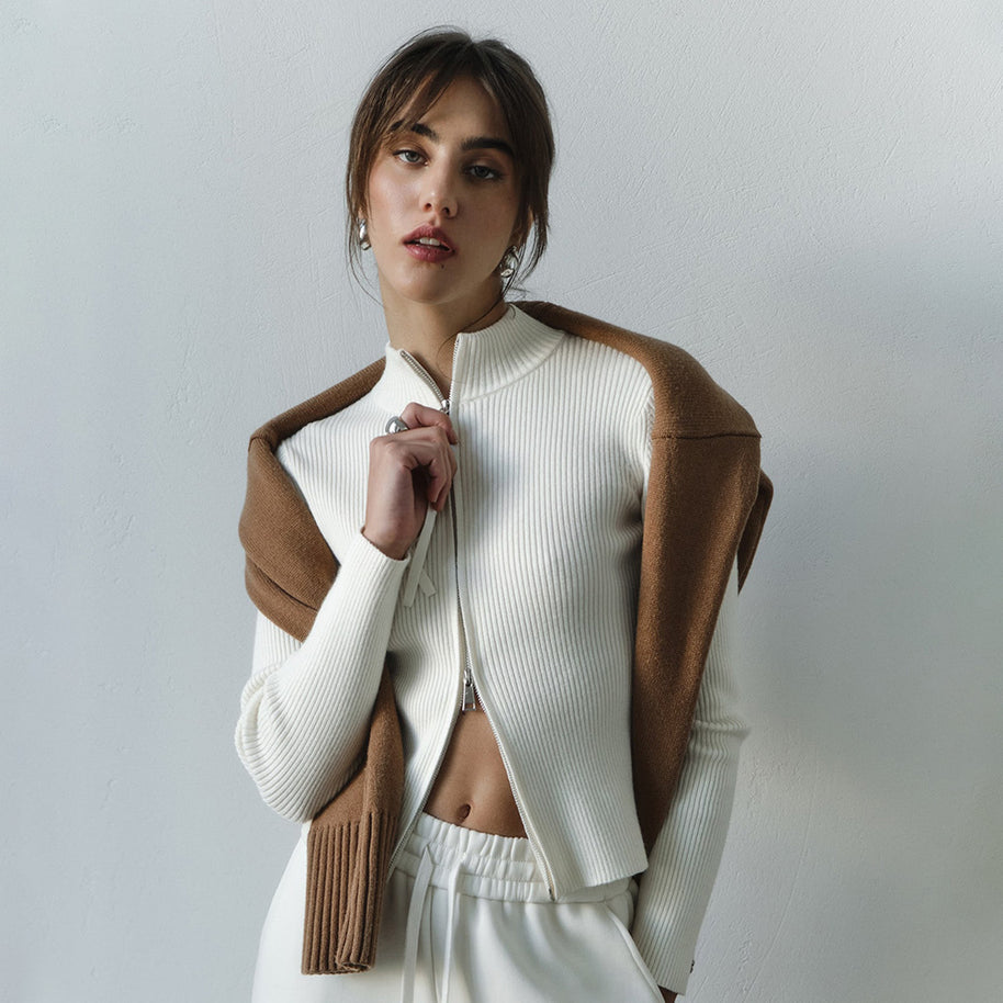 Damen sportlicher Strickpullover mit hohem Kragen WW