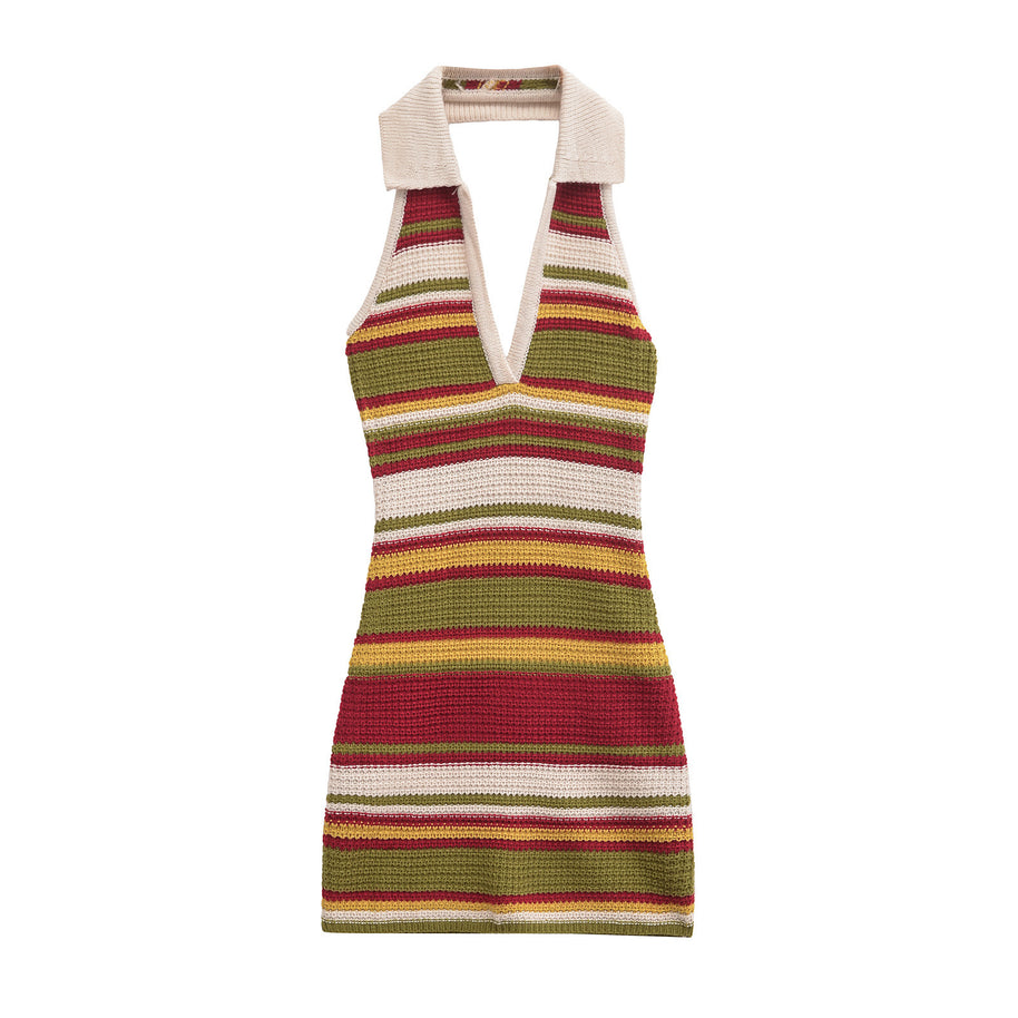Damen Strickkleid mit tiefem V-Ausschnitt und breitem Kragen WW