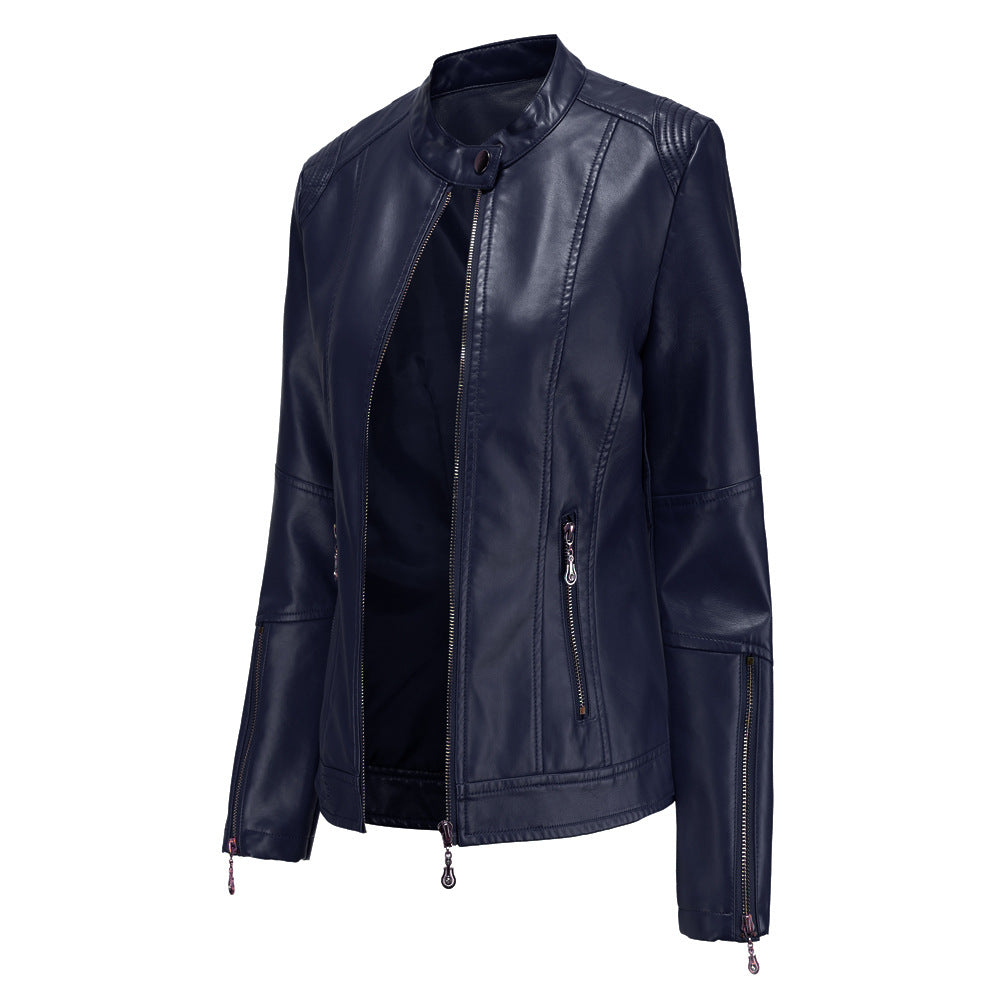 Damen modische Faux-Lederjacke mit minimalistischen Akzenten WW