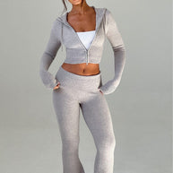 Damen Sportliches Crop-Set mit Kapuze und Zip WW