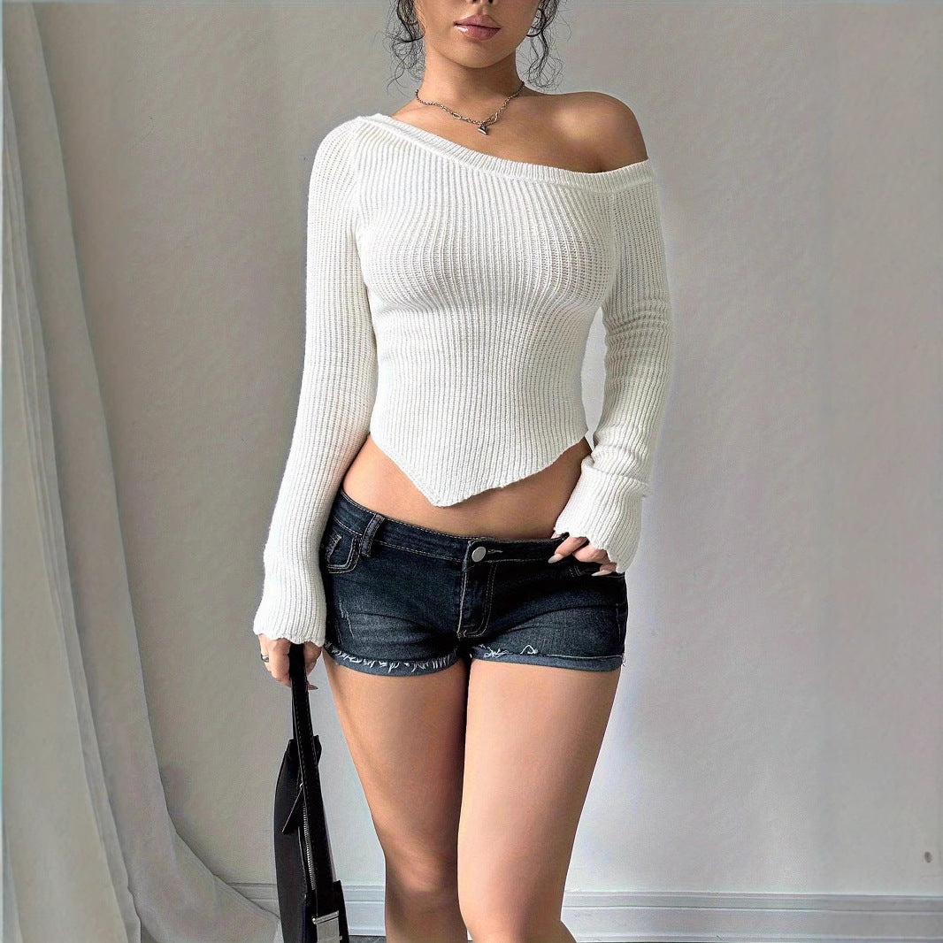 Damen asymmetrisches Langarmoberteil mit Rippstruktur WW