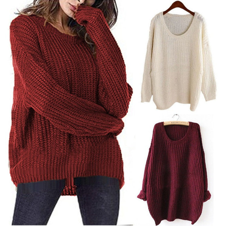 Damen Grobstrick Pullover mit weitem Schnitt und Rundhalsausschnitt W&W Mode