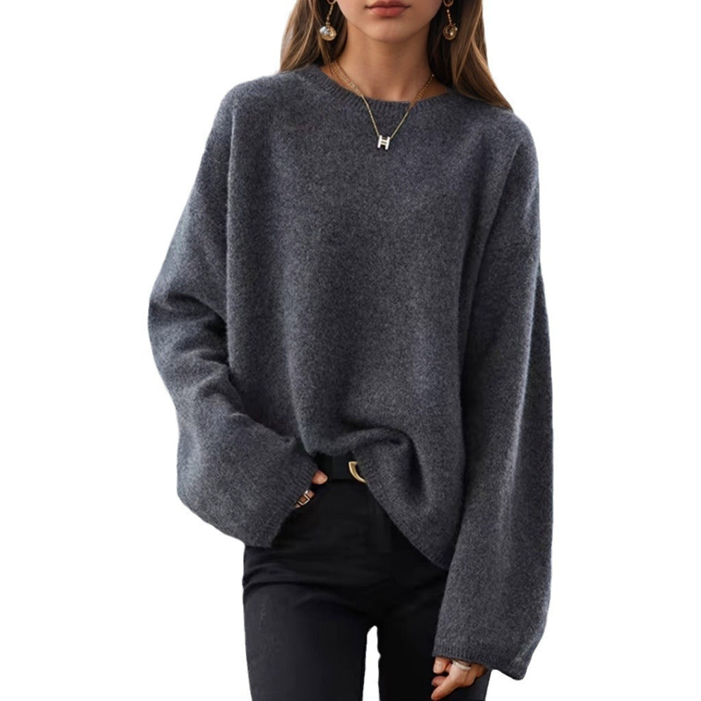 Damen Bequemer Strickpullover mit lässigem Schnitt und weitem Arm WW