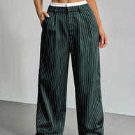 Damen Elegante Weite Hose mit Nadelstreifen und hohem Bund WW