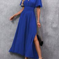 Damen maxikleid mit fließendem Schnitt und eleganten Ärmeln WW