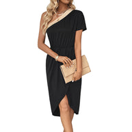 Damen asymmetrisches Midi-Kleid mit bindbarem Taillengürtel und modernen Details WW