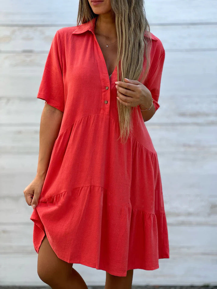 Damen lockeres Hemdkleid mit Knopfdetails und fließendem Saum W&W Mode