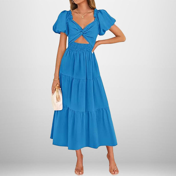 Damen Midi-Kleid mit floralem Twist und elastischem Taillengummi W&W Mode