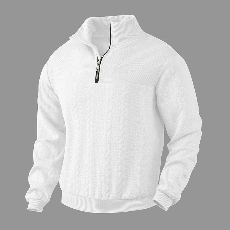 Herren Pullover aus strukturierter Baumwolle mit modernem Stehkragen und praktischen Reißverschluss WW