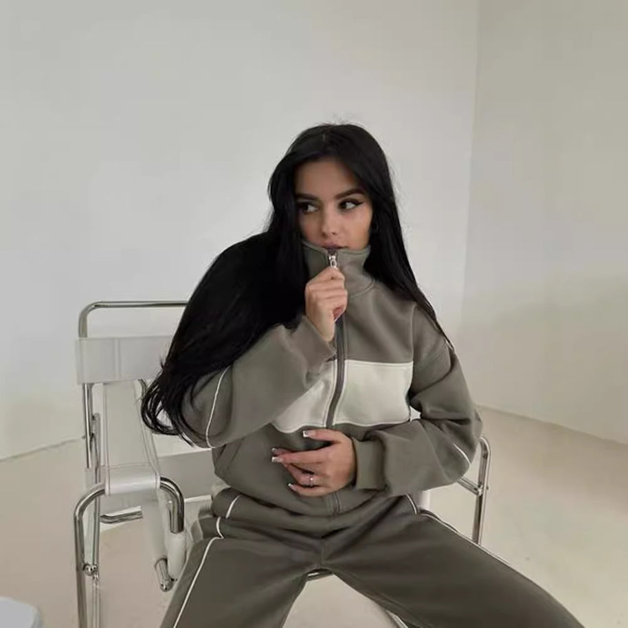 Damen sportliches Freizeit-Loungewear-Set mit Reißverschluss WW