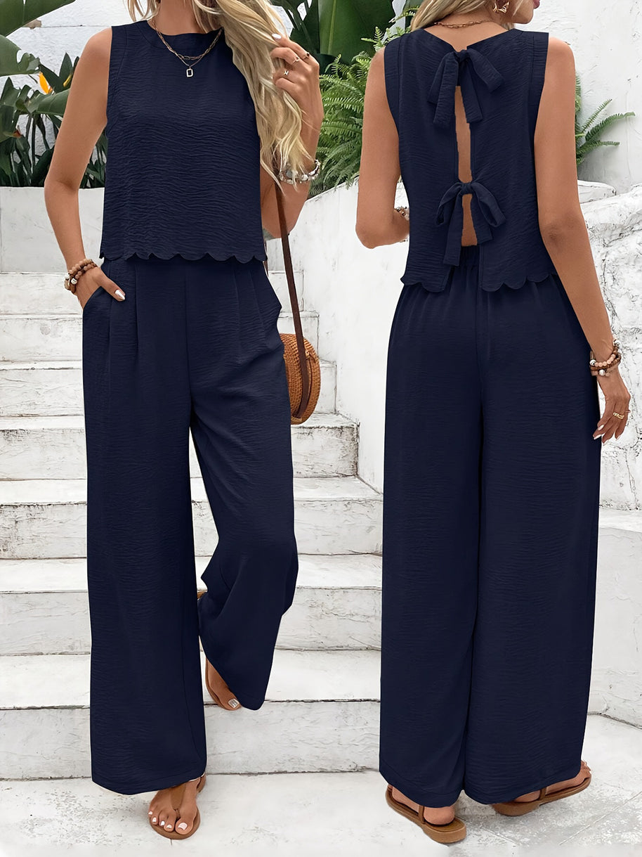 Damen lässiger Jumpsuit mit schickem Rückenausschnitt und weitem Bein WW
