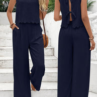 Damen lässiger Jumpsuit mit schickem Rückenausschnitt und weitem Bein WW