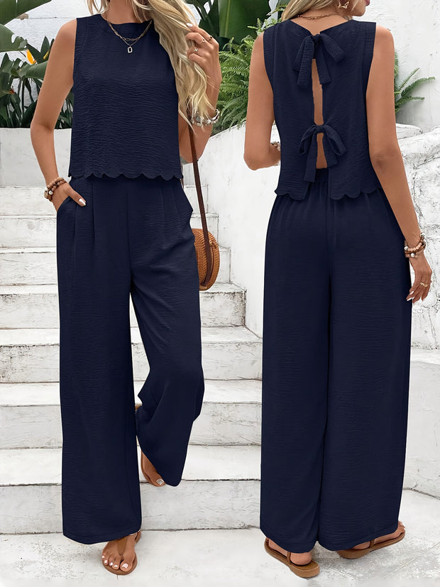 Damen lässiger Jumpsuit mit schickem Rückenausschnitt und weitem Bein WW