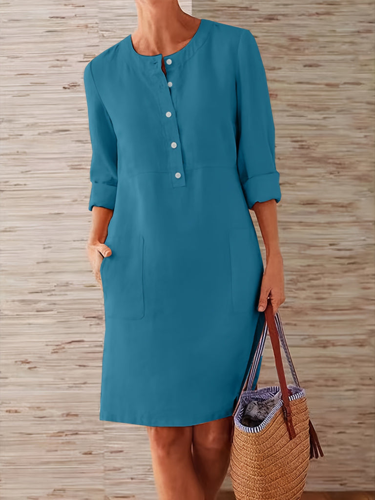 Damen Multitalent Kleid mit Knopfleiste und praktischen Taschen WW