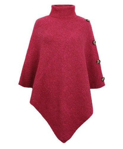 Damen Strick-Poncho mit steigendem Kragen und dekorativen Knopfdetails WW