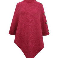 Damen Strick-Poncho mit steigendem Kragen und dekorativen Knopfdetails WW
