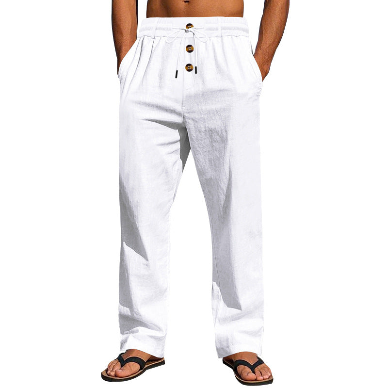 Herren Bequeme Leinenhose mit elastischem Bund und Knopfdetails W&W Mode