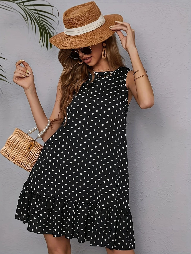 Damen lässiges Kleid mit Volant und Punkten WW