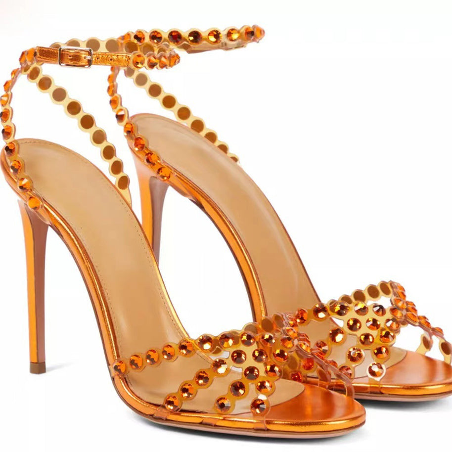 Damen atemberaubende High-Heel Knöchelriemen Sandalen mit dekorativen Perlenakzenten WW