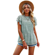 Damen beschwingtes Blusenshirt mit Rüschendetails und floralem Design WW
