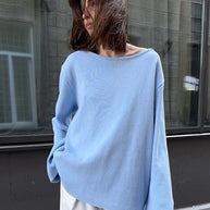 Damen Relaxed Fit Pullover mit tiefem Rundhalsausschnitt und weiten Ärmeln WW