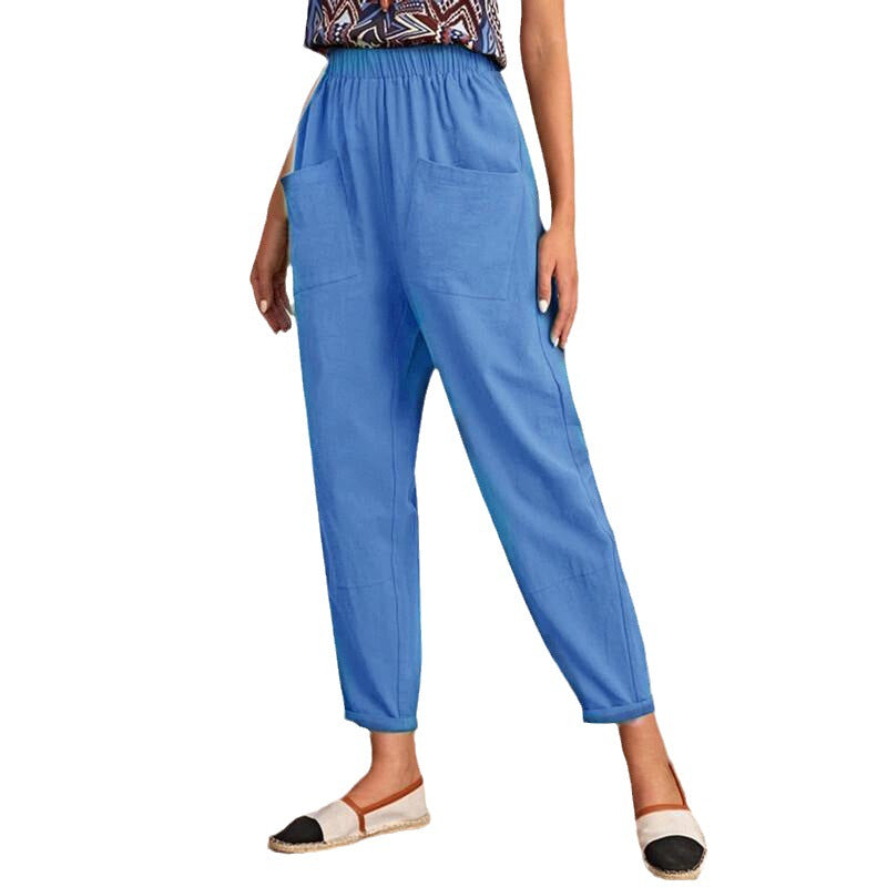 Damen Bequeme Chino-Hose mit elastischem Bund und praktischen Taschen WW