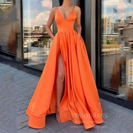 WW | Figurformendes einfarbiges Spaghettiträger-Train-Abend-Satin-Kleid