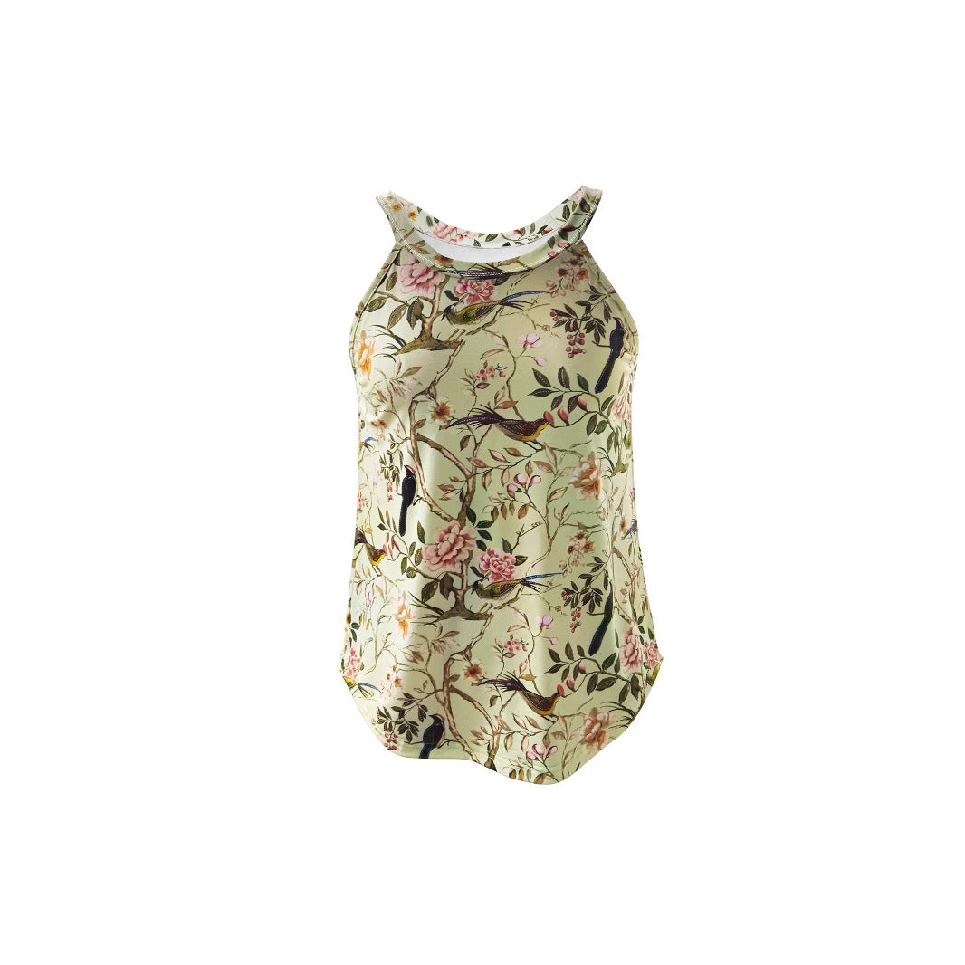Damen ärmelloses Blumenshirt mit hohem Kragen W&W Mode