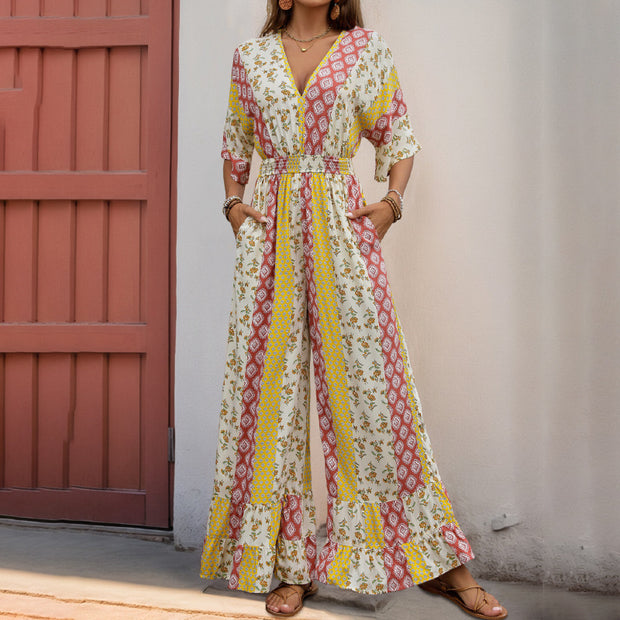 Damen Jumpsuit mit weitem Bein und elastischem Taillenzug WW