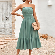 Damen Sommerliches Bandeau-Kleid mit Rüschendetails und gehäkeltem Stoff WW