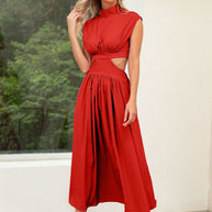 Damen Cut-Out Sommerkleid mit hohem Kragen WW