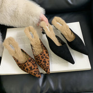 Damen Spitzen-Mules mit luxuriösem Fellfutter und elegantem Design WW