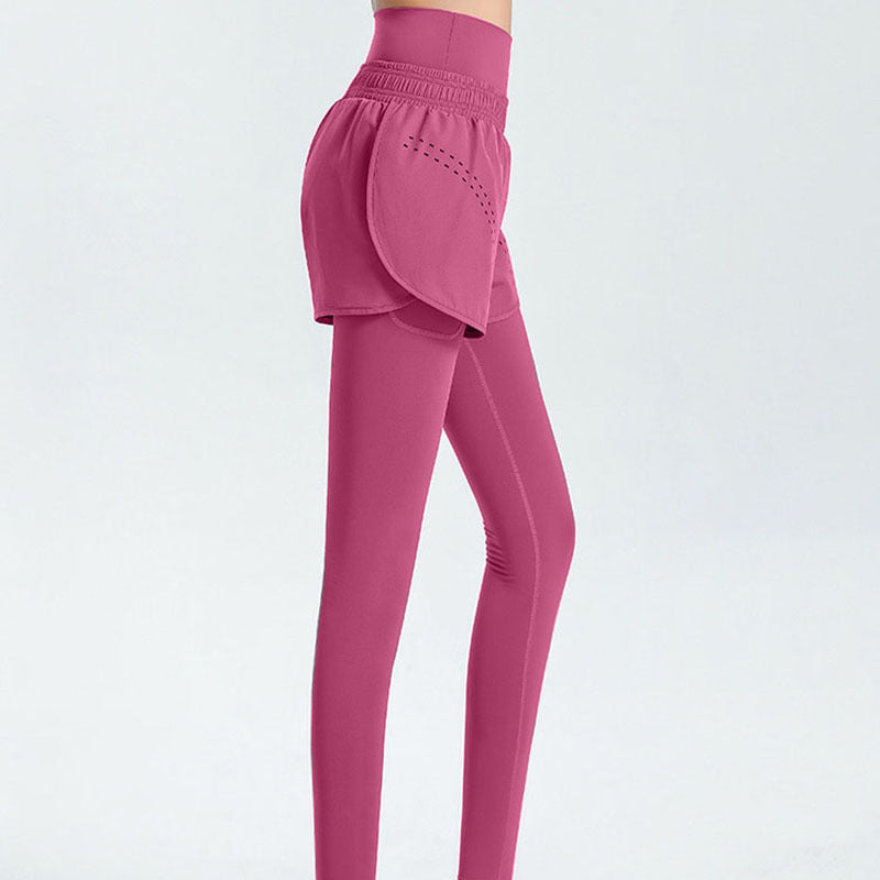 Damen Sportliche Leggings mit integriertem kurzer Shorts WW