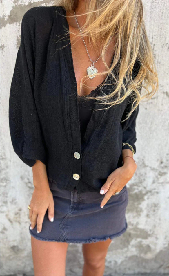 Damen Wickelbluse mit Knopfverschluss und leichtem Stoff WW