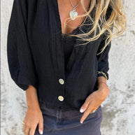 Damen Wickelbluse mit Knopfverschluss und leichtem Stoff WW