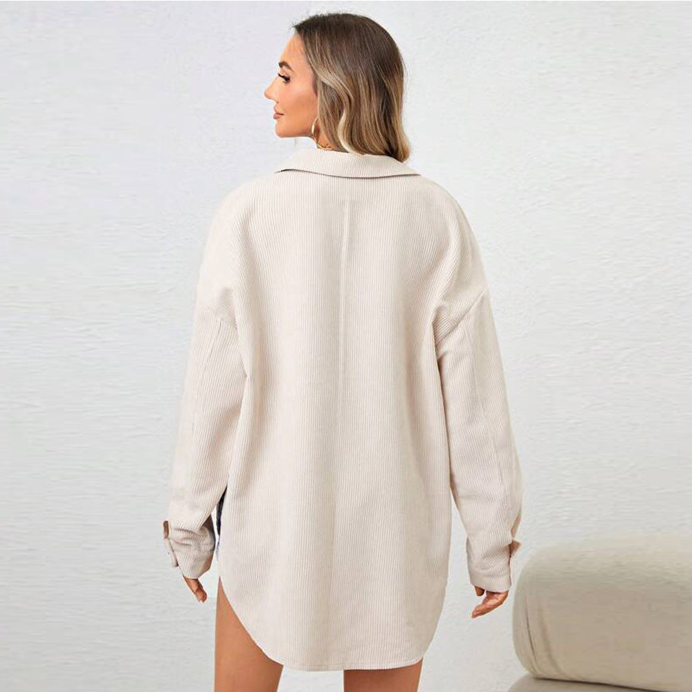 Damen Cord-Jacke mit lässigem Schnitt und knöpfbarem Oversize-Design W&W Mode