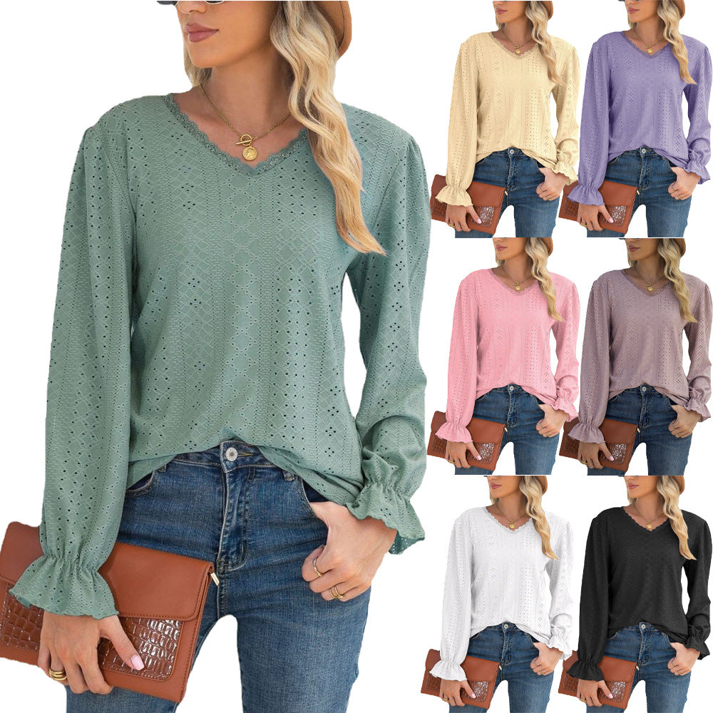 Damen Bluse mit feinem Lochmuster und voluminösen Ärmelabschlüssen WW