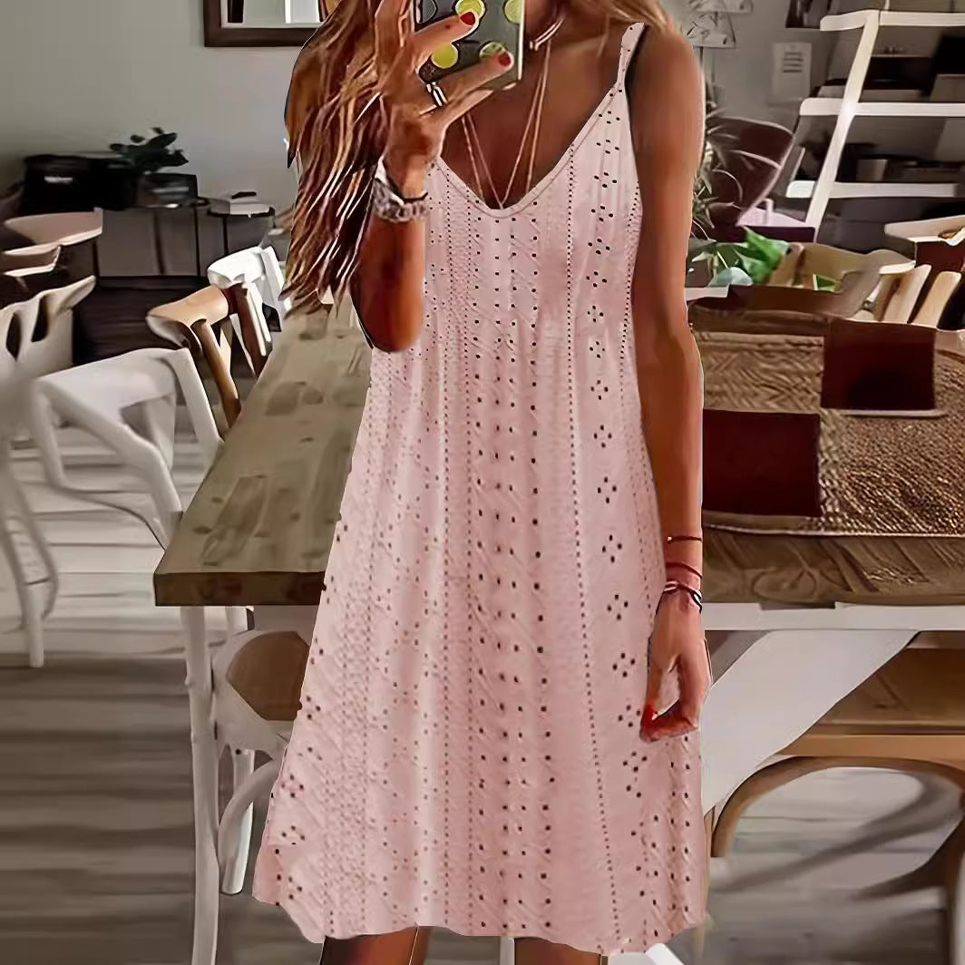Damen Ärmelloses Maxikleid mit elegantem Lochmuster und V-Ausschnitt W&W Mode
