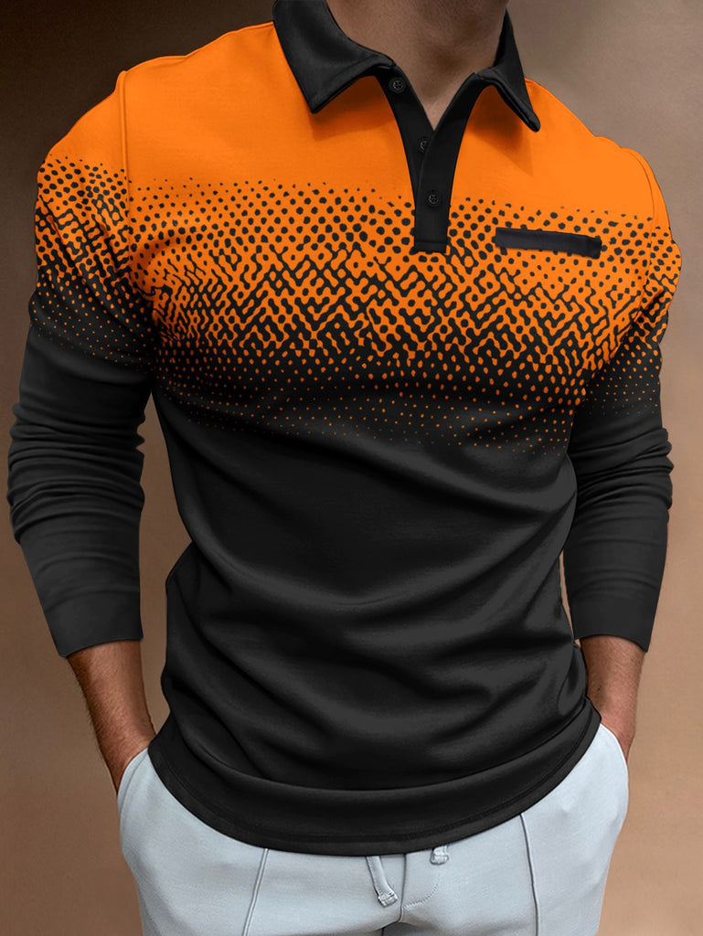 Herren Langarm Poloshirt mit modernem Grafikdesign und elastischen Eigenschaften WW